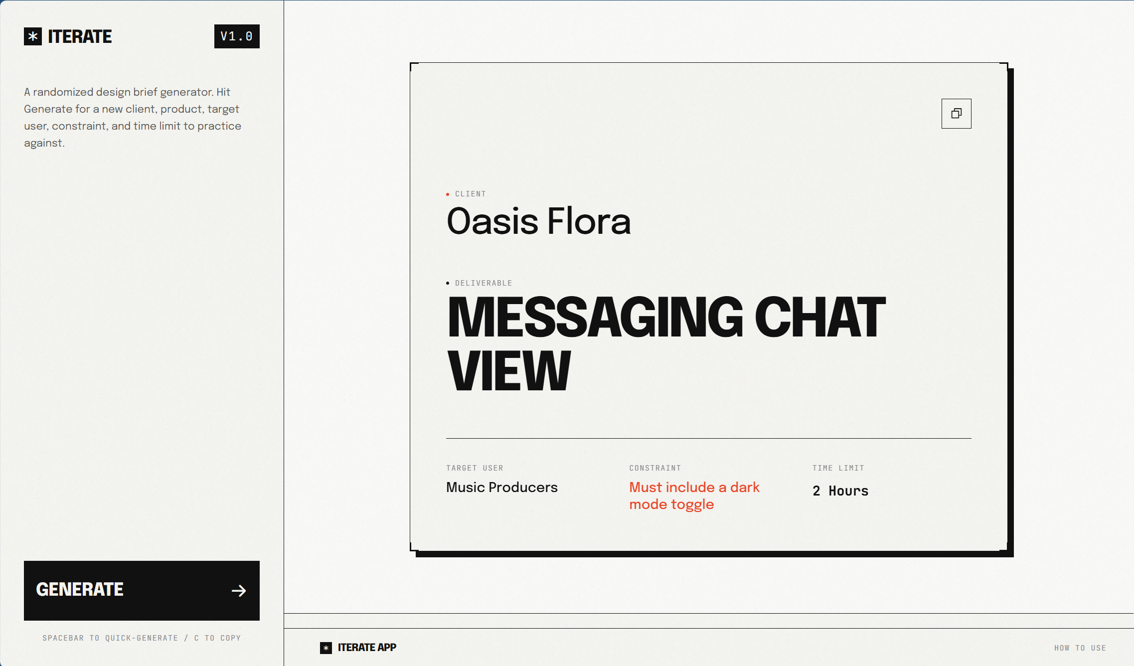 Iterate design brief generator