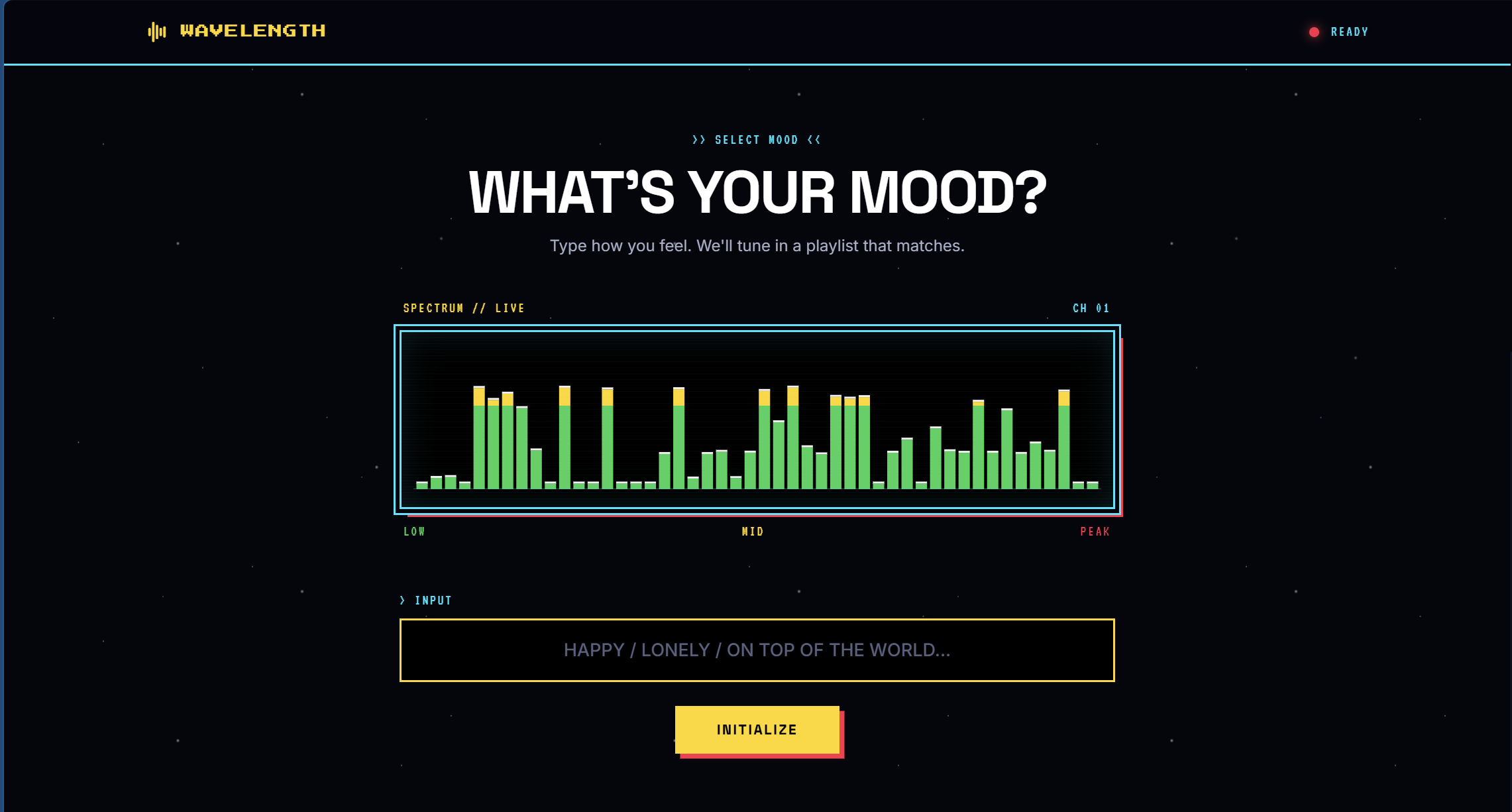 Wavelength mood playlist curator